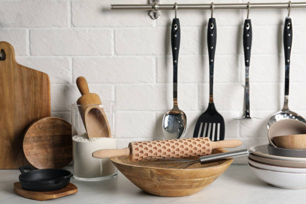istock Different cooking utensils on countertop in kitchen 1441244725
