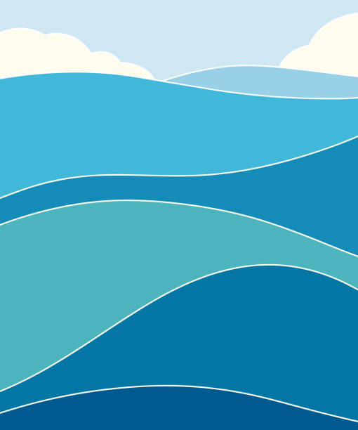 Ocean and clouds poster design Vector illustration of a poster depicting the ocean with clouds in the distance. balance patterns stock illustrations