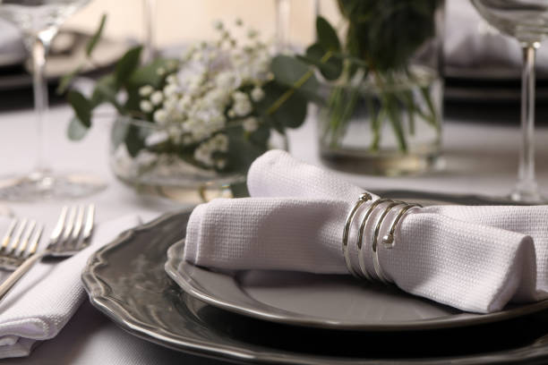 istock Stylish elegant table setting for festive dinner in restaurant 1441250344