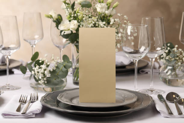 istock Stylish elegant table setting for festive dinner in restaurant 1441250427