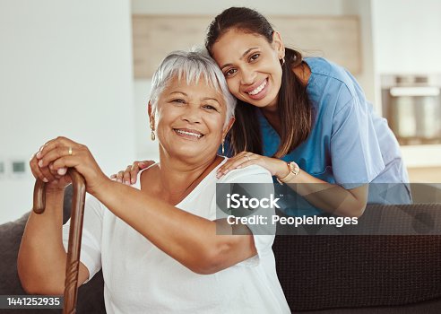 istock Healthcare, homecare and nurse with grandma to support her in retirement, medical and old age. Caregiver, volunteer and trust of a social worker helping senior woman with demantia or alzheimer 1441252935