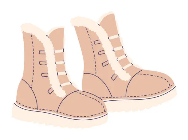 Vector illustration of Warm boots element of winter clothes and outerwear