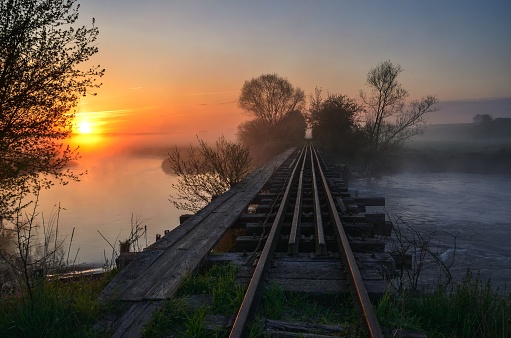Bridge with rails at a lovely sunrise.