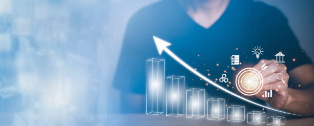 istock Man using pan touch target and analytics and financial concept, Plans to increase business growth and an increase ,Technology and Business trend analysis concepts, with business graphs, Tax concept. 1441262262