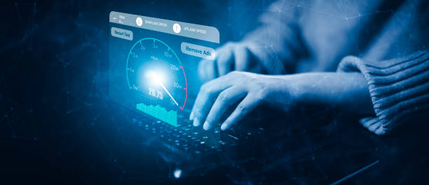 istock Fast internet connection with Metaverse technology concept, Hand holding smartphone and Virtual screen of Internet speed measurement,Internet and technology concept, 5G Hi speed internet concept 1441262313