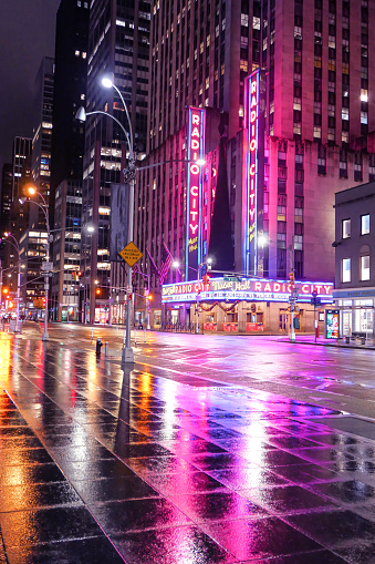 Radio City Hall in midtown of New York City, photographed on rainy day, on November 12, 2022