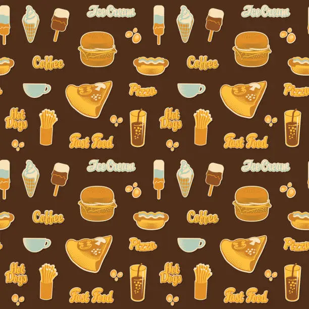Vector illustration of Seamless pattern in retro style on the theme of fast food