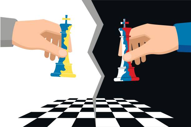Chess game between Russia and Ukraine. Vector illustration in a flat style. For the news feed. ukraine war stock illustrations
