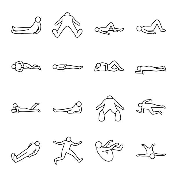 Poses outline vector icons 16 Poses outline vector icons lying on back stock illustrations