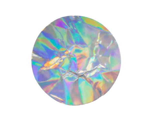istock Blank round adhesive holographic foil sticker label isolated on white background 1441275472
