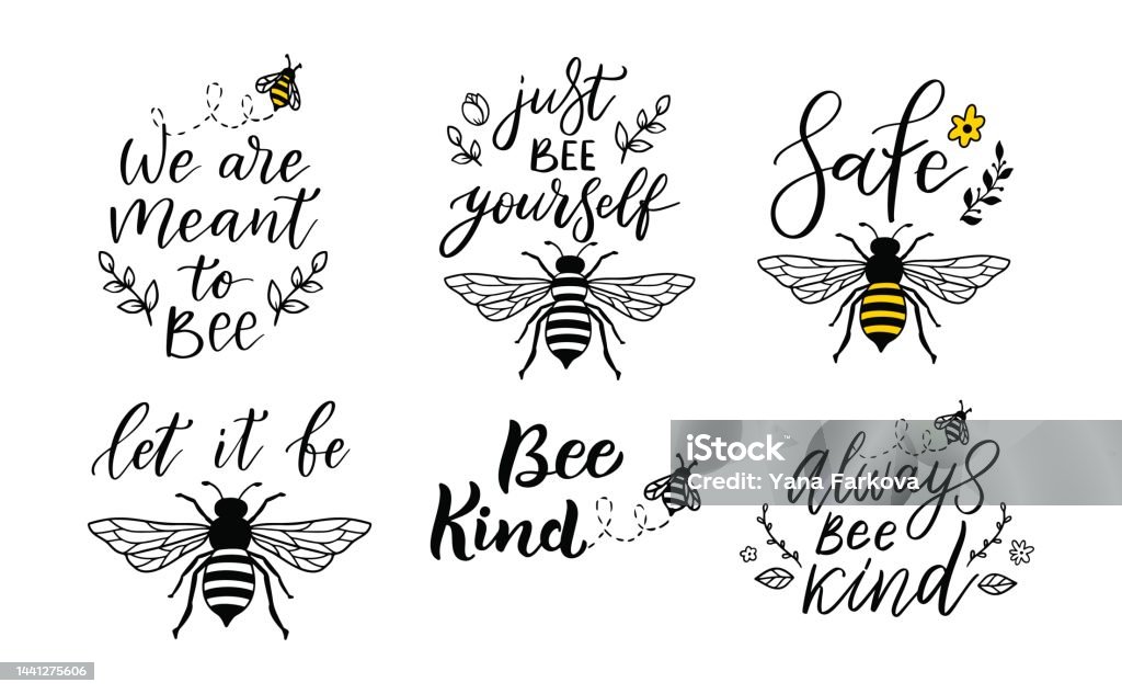 Bee Funny Quote Set Hand Drawn Lettering For Cute Print Positive Quotes  Isolated On White Background Vector Illustration Bumble Collection Of  Typography Poster With Sayings Happy Slogan For Tshirt Stock Illustration -