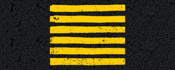 ilustraciones, imágenes clip art, dibujos animados e iconos de stock de cruce de peatones amarillo en la vista superior de la carretera asfaltada - paso peatonal raya indicadora