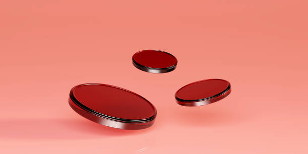 Three glass red podiums floating in the air. Pedestal for product display. 3d rendering