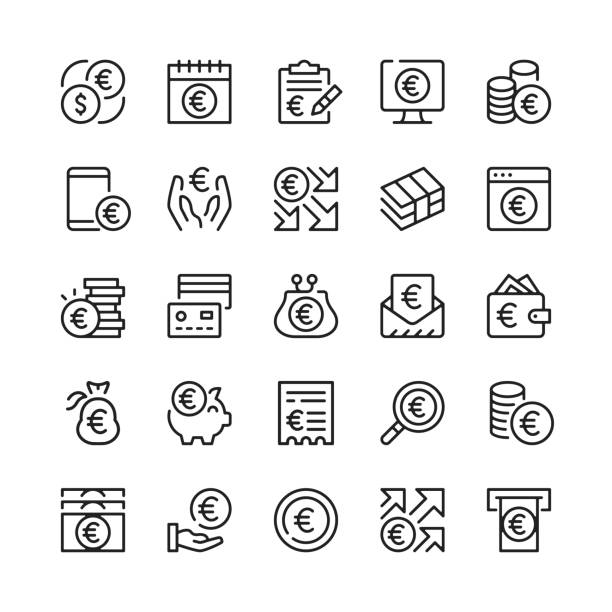 Euro line icons. Outline symbols. Vector line icons set Euro line icons. Outline symbols. Vector line icons set euro sign stock illustrations