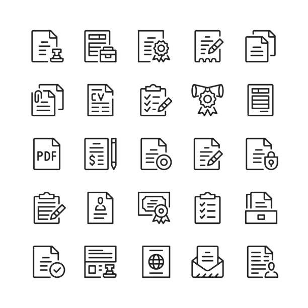 ilustrações, clipart, desenhos animados e ícones de ícones de linha do documento. símbolos de contorno. conjunto de ícones de linha vetorial - clipboard symbol computer icon form