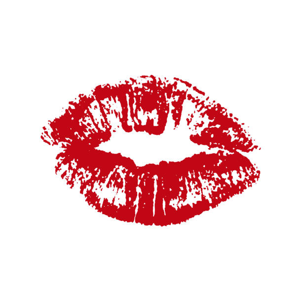 Red Lipstick Print Vector Illustration Red lipstick print vector Illustration. Lips icon isolated on white background. Grunge texture on paper. Graphic elements for romantic, cosmetic, passion, valentine materials. Love sign for letter lipstick kiss paper stock illustrations
