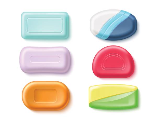 istock Realistic soap bars. 3d isolated toiletries, antibacterial body wash pieces different forms and colors, skin care hygiene cleanser product. Cosmetic hand washing mockup utter vector set 1441285291