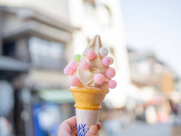 istock Soft-serve ice cream topped with Oiri(colorful rice clacker) 1441290001