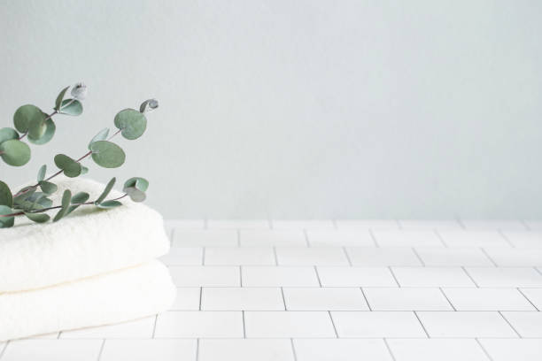 Beauty background with towel and plant