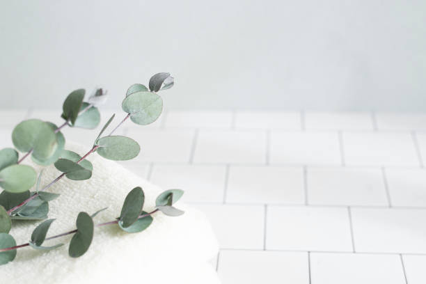 istock Beauty background with towel and plant 1441292614