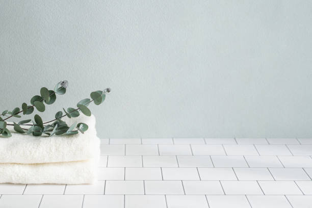 istock Beauty background with towel and plant 1441292618