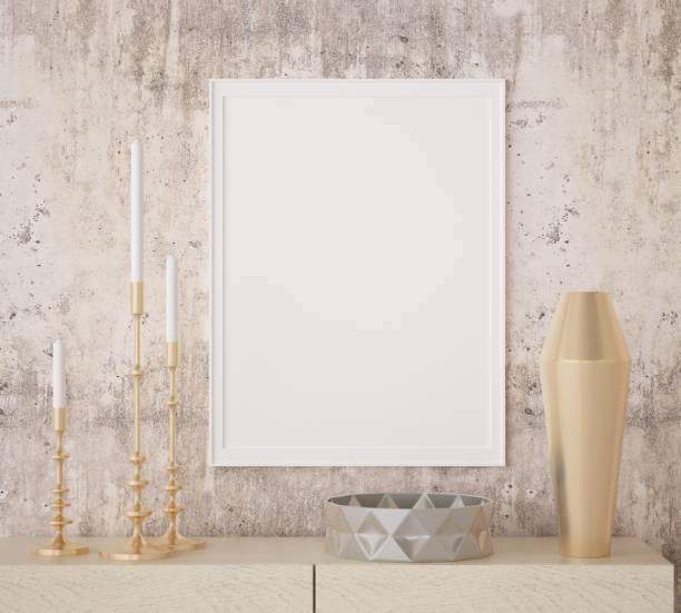 istock 3D Mockup poster in hallway Modern interior minimal style 1441303645