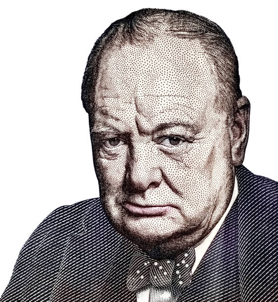 Sir Winston Churchill portrait from British five pounds sterling banknote Sir Winston Churchill portrait from British five pounds sterling banknote close up winston churchill prime minister stock pictures, royalty-free photos & images