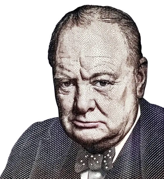 Photo of Sir Winston Churchill portrait from British five pounds sterling banknote
