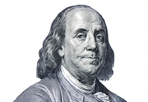 Benjamin Franklin portrait from one hundred american dollars banknote