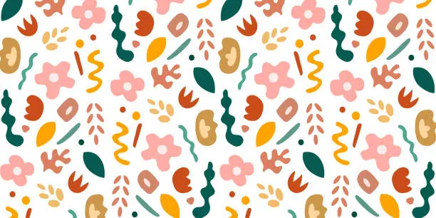 Vector illustration of Abstract floral pattern design. Trendy shape for background in retro style. Cute naive flower in nature theme