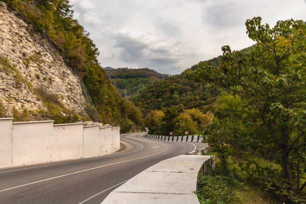 istock Highway through the autumn forest in the mountains. 1441314064