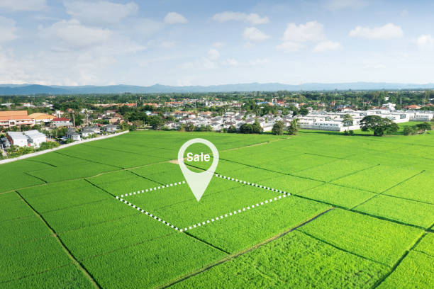 istock Land plot in aerial view with concept for sale. 1441319095