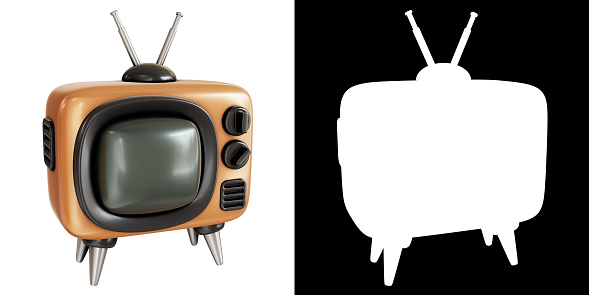 Retro tv set icon. 3d render of television in cartoon style. PNG with transparent background and alpha channel to cut out