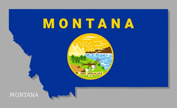 Vector illustration of Map of Montana USA federal state with flag inside