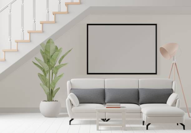 istock 3D interoir design for living room and mockup frame 1441323924