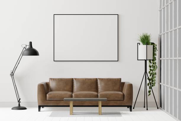 istock 3D interoir design for living room and mockup frame 1441323952