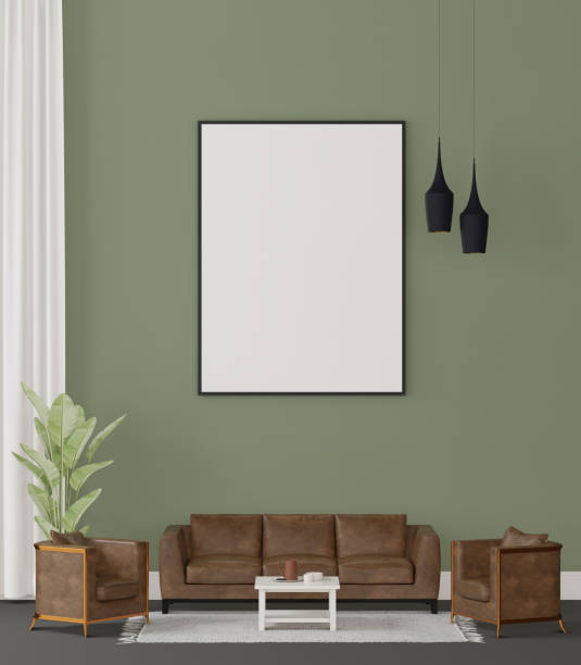 istock 3D interoir design for living room and mockup frame 1441324026