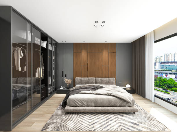 istock 3d illustration, warm and comfortable bedroom, warm big bed room, bedside table, dressing table, etc 1441324282