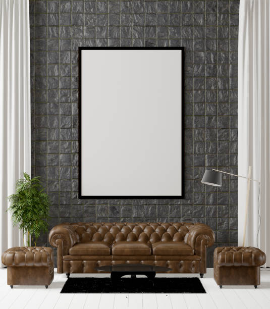 istock 3D interoir design for living room and mockup frame 1441324394