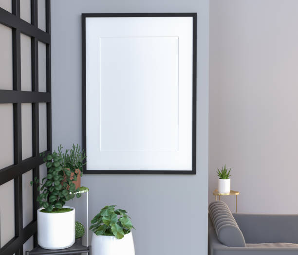 istock 3D interoir design for living room and mockup frame 1441326159