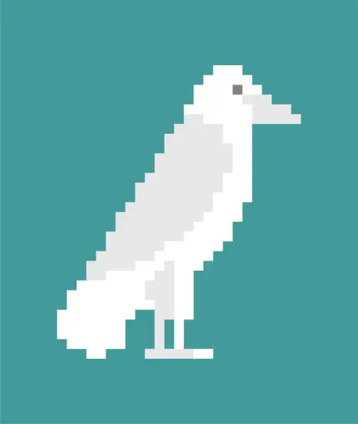 Vector illustration of White crow Pixel art. 8 bit white raven is a foreign concept, not ours.