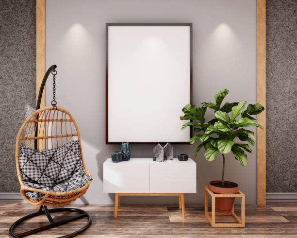 istock 3D interoir design for living room and mockup frame 1441329649