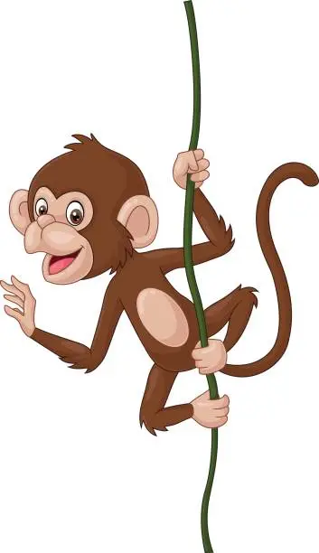 Vector illustration of Cartoon baby monkey hanging on a tree branch
