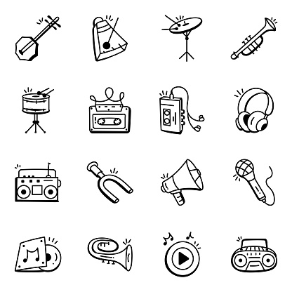 Grab this catchy set of musical doodle icons that help you create fun-filled web pages, mobile apps, and easy-to-use interfaces.