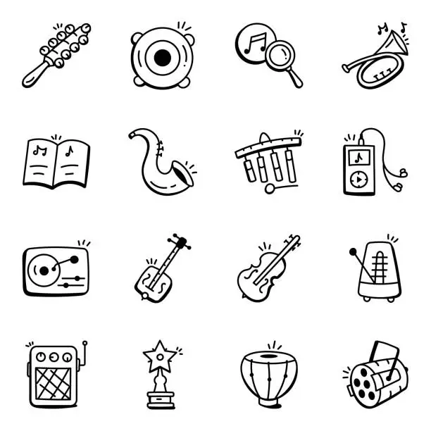 Vector illustration of Premium Set of Singing Instruments Doodle Icons