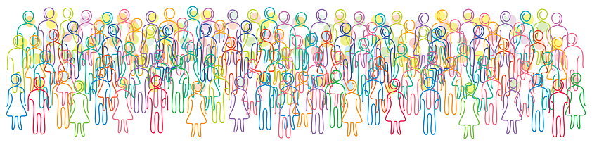 Vector illustration of large group of people. Symbols. People Icons. Line art.
