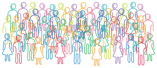Vector illustration of large group of people. Symbols. People Icons. Line art.