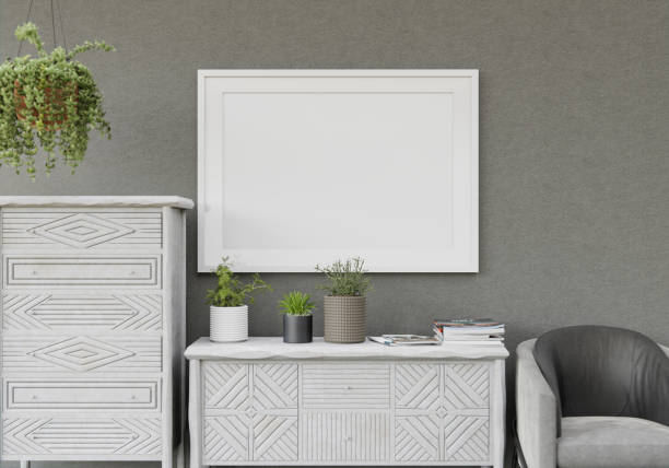 istock 3D interoir design for living room and mockup frame 1441333050