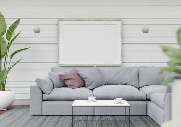 istock 3D interoir design for living room and mockup frame 1441334247