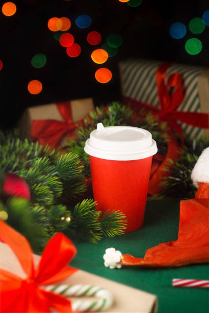 istock Christmas coffee in paper cup, take away cafe 1441335241